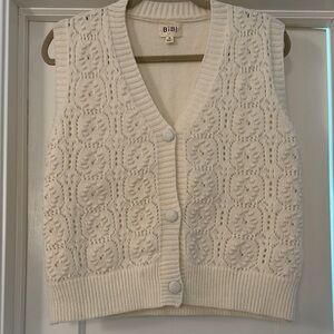 BiBi Women's Ivory Knit Eyelet Cardigan Vest